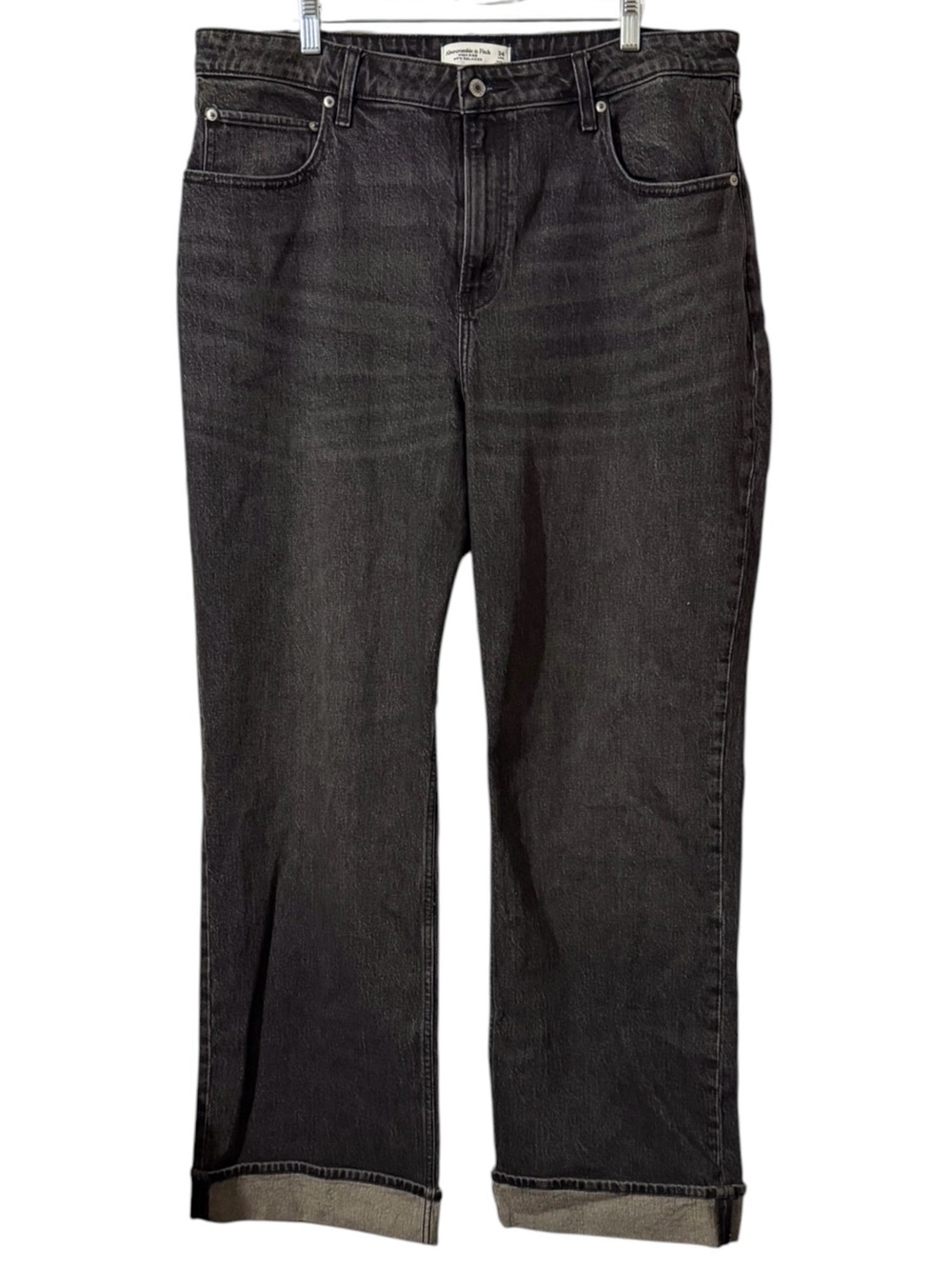 Abercrombie & Fitch High Rise 90s Relaxed Curve Love cuffed black denim jeans